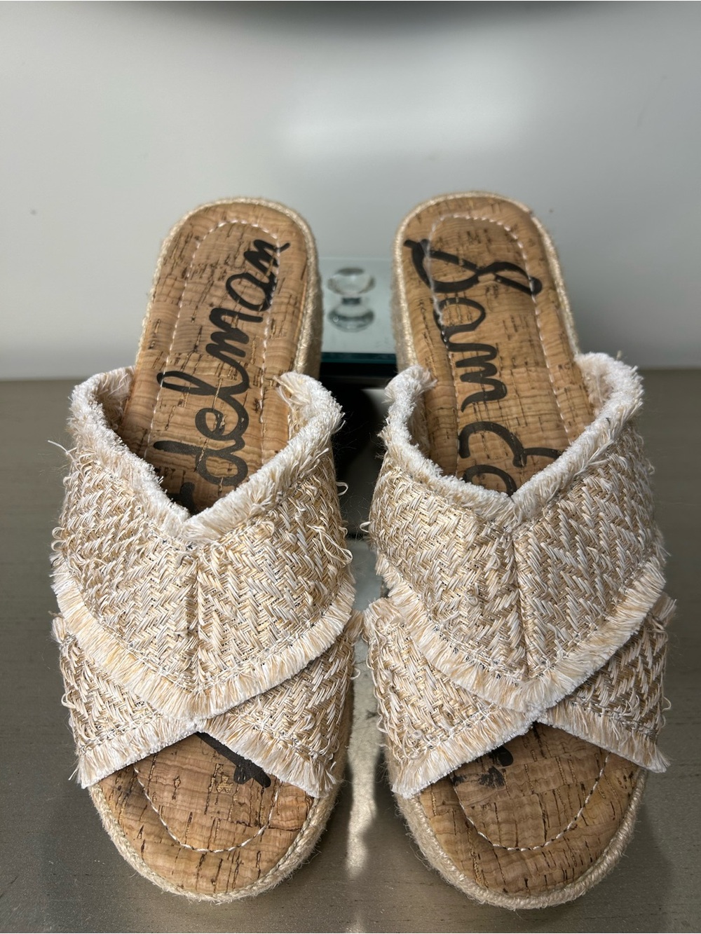 Sam Edelman Woven Fringe Slip-On Sandals - Natural Beige